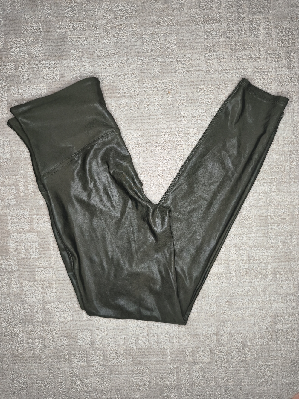 Spanx Faux Leather Leggings Womens Size XL Olive Green High Rise Shaping Pants